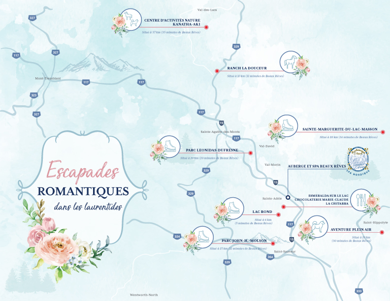 Les Laurentides - Cartes des activités romantiques à découvrir